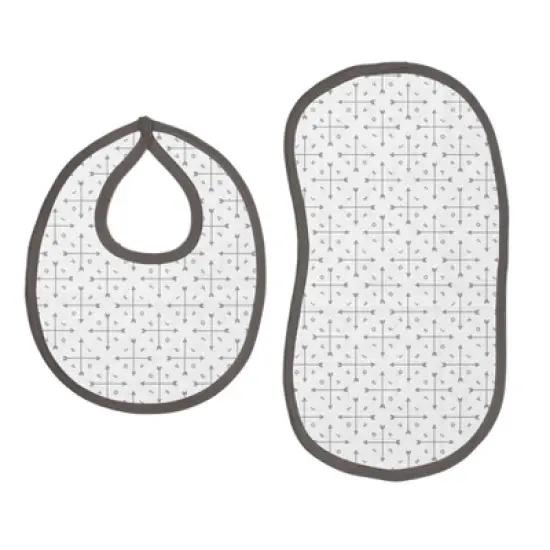 Bacati - Love/Hearts Muslin 4 pc set of Bibs & Burp Cloths Set, Gray image {2}