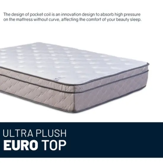 Continental Sleep, 12-Inch Ultra Plush Euro Top Single Sided Hybrid Mattress, Compatible with Adjustable Bed image {3}