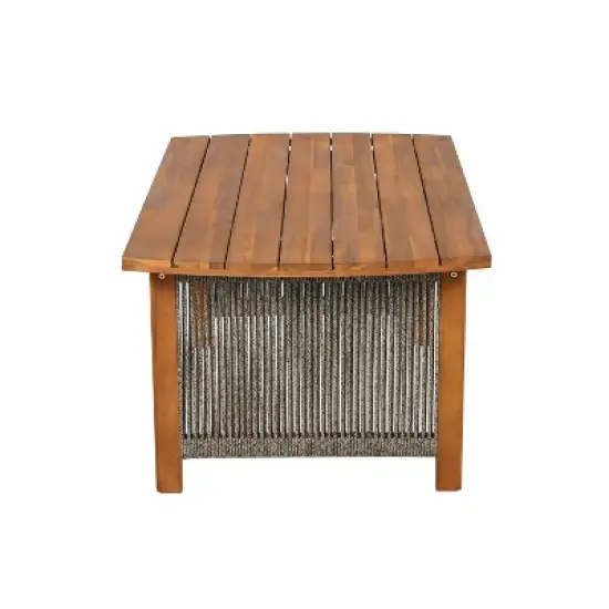 Christopher Knight Home Valentina Patio 4 Piece Rustic Rope Weave Acacia Wood Furniture Set with Cushions image {8}