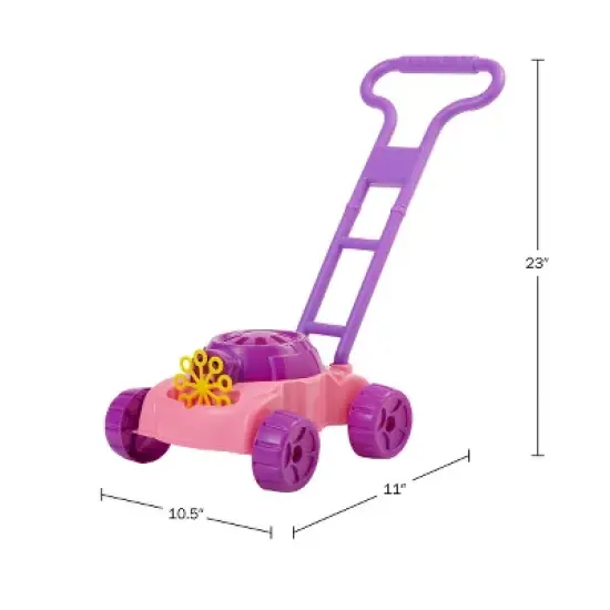 Toy Time Kids' Lawn Mower Bubble Blower Machine Push Toy - Pink/Purple/Orange image {3}