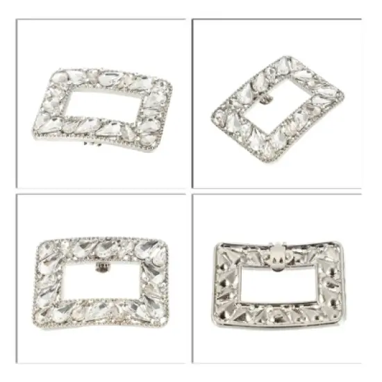 Unique Bargains Women's Square Rhinestone Wedding Shoe Clips Silver Tone 2 Pcs image {3}
