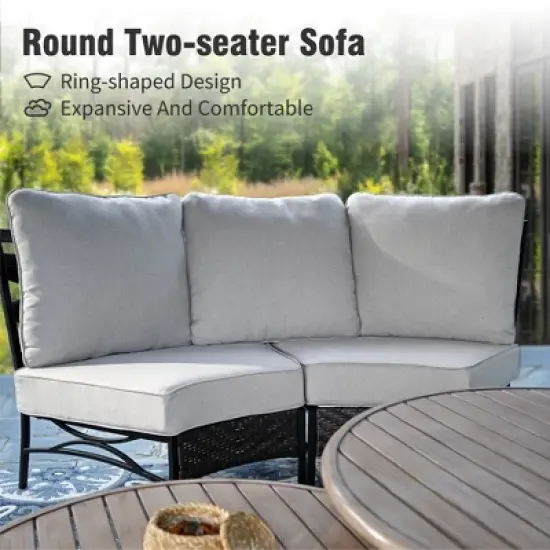 Captiva Designs Outdoor Half-Moon Sectional Patio Conversation Sets with 2 Round Table for Garden, Poolside, Balcony, Backyard image {4}