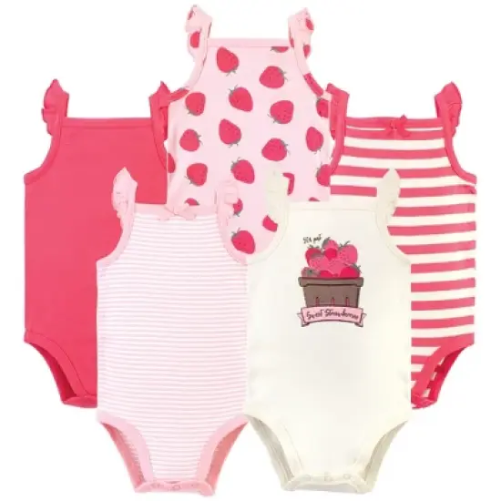 Touched by Nature Baby Girl Organic Cotton Bodysuits 5pk, Strawberries image {6}