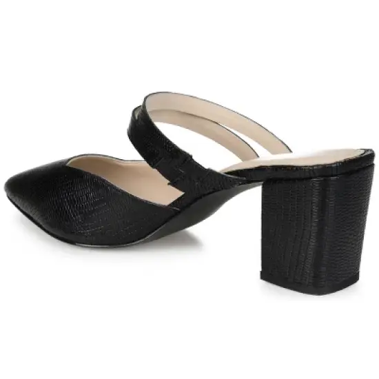 Journee Signature Womens Genuine Leather Kaitlynn Mules Low Block Heel Almond Toe Pumps image {6}