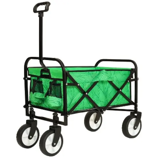 Minimeetall Colorful Collapsible Foldable Wagon Cart with strapping system, Beach Wagongreen line image {7}