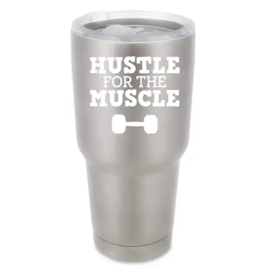100 North 30 Ounce Stainless Steel On the Go Travel Tumbler With Push Top Lid, Hustle for the Muscle Silver image {5}