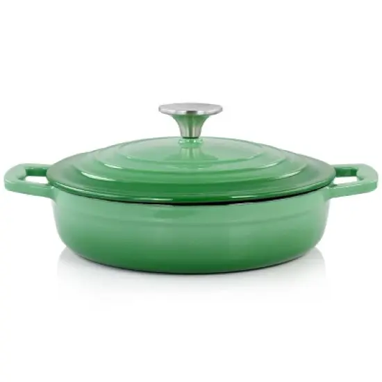 MegaChef 2 Quart Round Enameled Cast Iron Braiser Pan in Green image {2}