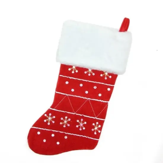 Northlight 19" Red and White Embroidered Snowflake Cuffed Christmas Stocking image {2}