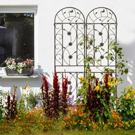Gulches 2 Pack Metal Garden Trellis 86.7" x 19.7" Rustproof Trellis for Climbing Plants Outdoor Flower Support Brown image {4}