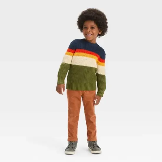 Toddler Boys' Colorblock Sweater - Cat & Jack&trade; Olive Green/Navy Blue/Orange image {2}