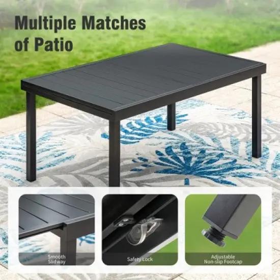 Captiva Designs 7pc Patio Dining Rectangular Black Steel Table & High Back Padded Grayish Brown Sling Armrest Chairs image {3}