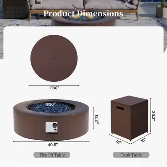 42 inch Outdoor Round Fire Pit Table Propane for Outside Patio with Tank Cover, Grey image {2}