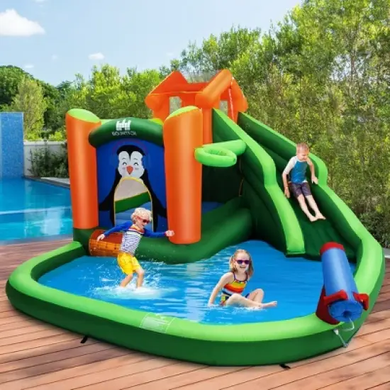 Costway Inflatable Water Park Slide Bouncer w/ Splash Pool Water Cannon and 735W Blower image {2}
