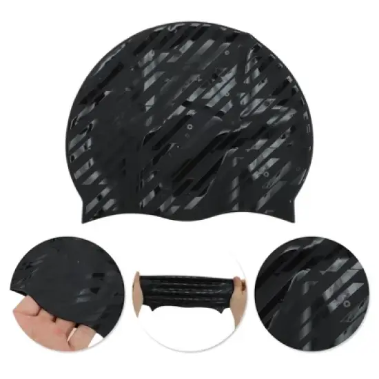 Unique Bargains Silicone Waterproof Stripes Swim Cap 1 Pc image {2}