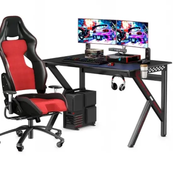 Costway Gaming Desk Gamers Computer Table E-Sports K-Shaped W/ Cup Holder Hook Home New image {1}