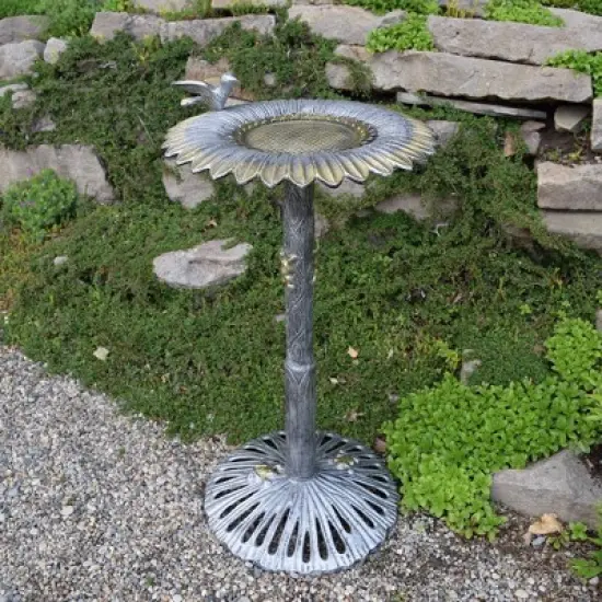 34" Metal Sunflower BirdBath - Antique Pewter - Oakland Living: Freestanding, Weather-Resistant image {6}