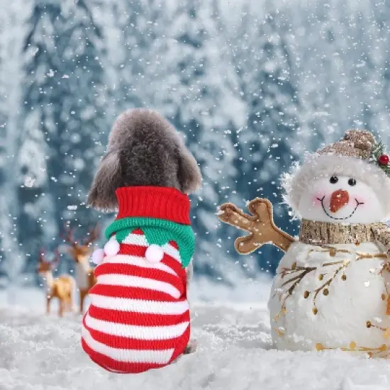 iMountek Pet Christmas Turtleneck Sweater Snowman Stripes Costume for Small Medium Kitten Puppy Cats Dogs Furball image {2}