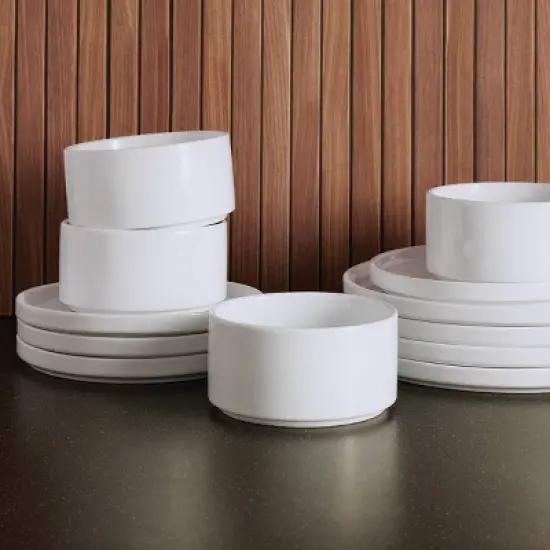 12pc Stoneware Stella Dinnerware Sets White - Threshold&trade;: Solid Dishware Set, Service for 4, Microwave & Dishwasher Safe image {5}