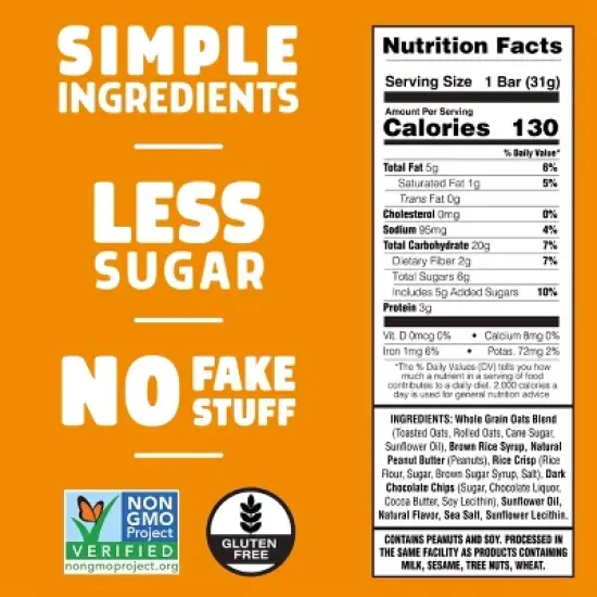 JUNKLESS Peanut Butter Chocolate Chip Chewy Granola Bar - 1.1oz image {3}