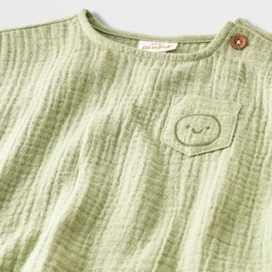 Baby Boys' 2pc Smiley Embroidered Pocket Gauze Shorts Set - Cat & Jack&trade; Green image {2}