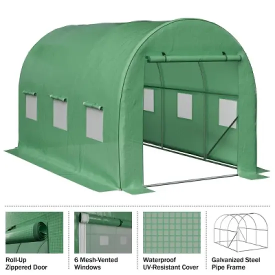 Walk In Greenhouse - 12ft x 7ft x 7ft Outdoor Green House with Vented Windows - Mesh-Reinforced Polyethylene Cover with Steel Frame by Home-Complete image {2}