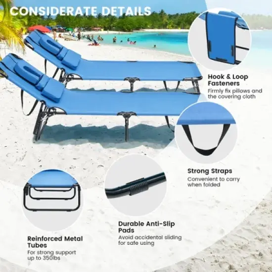 Costway 5-Position Adjustable Backrest  Beach Chaise Lounge Chair with Face Hole Pillows image {5}