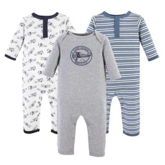 Hudson Baby Infant Boy Cotton Coveralls 3pk, Aviation image {2}