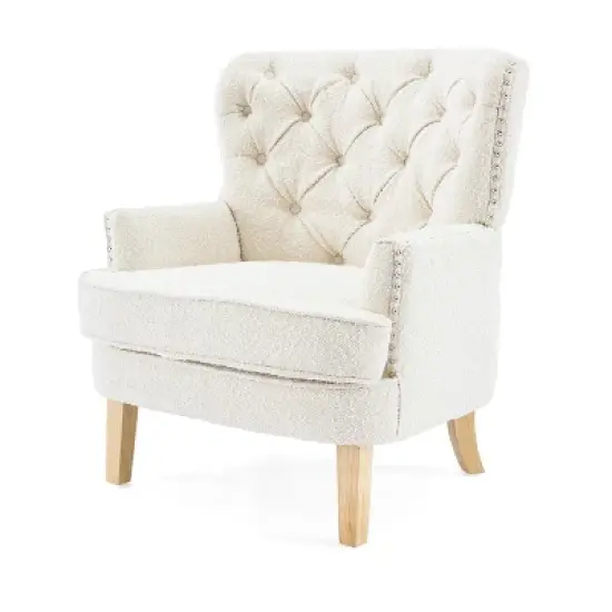 GDFStudio Geneva Mid Century Modern Tufted Boucle Club Chair, White/Dark Brown image {3}