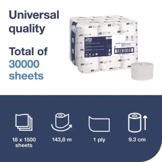 Tork OptiServe High-Capacity Coreless Toilet Paper, 2-Ply, White, 1,500 Sheets/Roll, 18 Rolls/Carton image {1}
