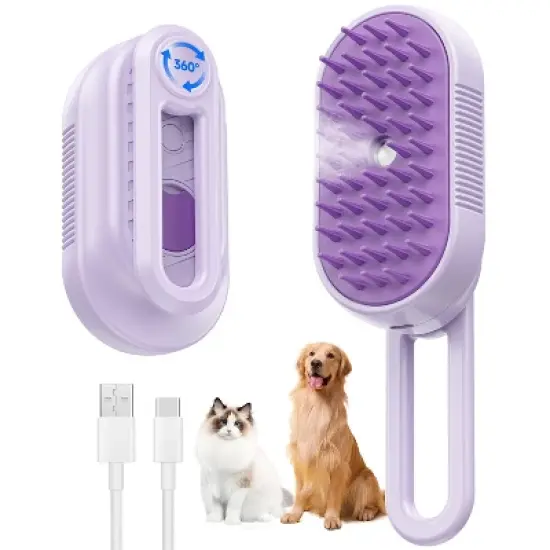 BABYYER Cat Steam Brush for Shedding,4 in 1 Rechargeable Steam Brush for Cats and Dogs, Anti-Static, Massage, Cleaning, Shedding & Combing All In One! image {7}