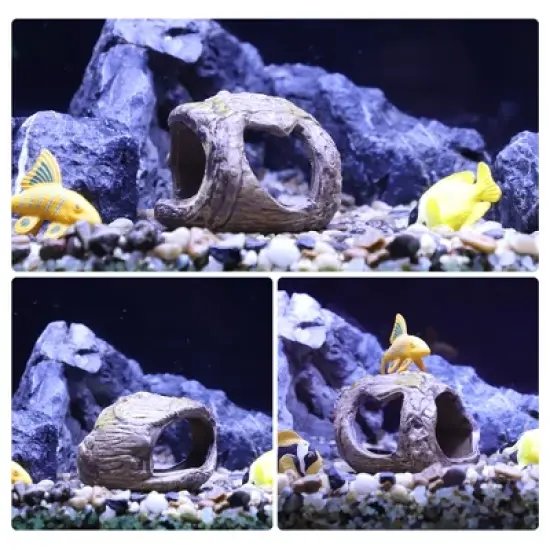 Unique Bargains Hiding Rock Small Fish Aquarium Decorations Ceramic Cave Brown 3.35"x2.76"x2.56" 1 Pc image {4}