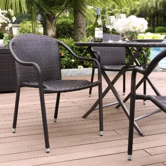 Palm Harbor 4pk Outdoor Wicker Stackable Chairs - Brown - Crosley image {1}