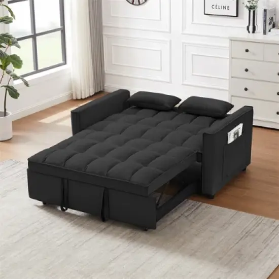 XINGHANZHENXUAN 3-in-1 Velvet Convertible Loveseatm, Sleeper Sofa Bed with Adjustable Backrest & Storage image {5}