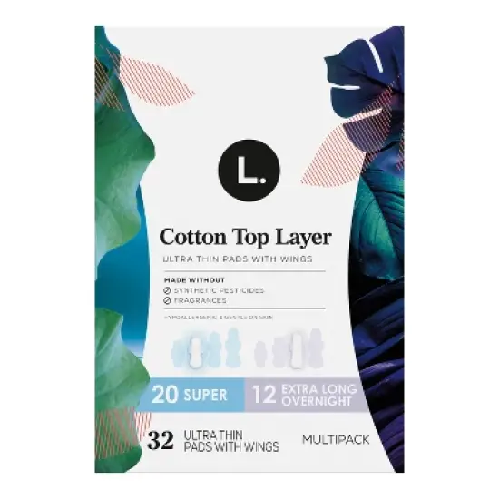 L. Organic Cotton Top Layer Ultra Thin Pads - Super/Extra Long Overnight Absorbency - 32ct image {11}