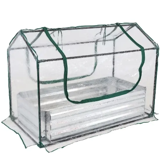 Sunnydaze Steel Raised Garden Bed with PVC Greenhouse Cover - Clear image {5}