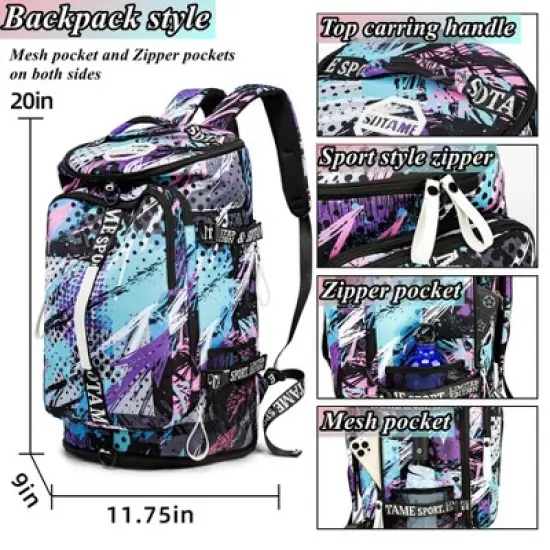 Gym Duffle Bag Backpack with Shoe Compartment,4 ways Travel Backpack for Women and Men image {6}