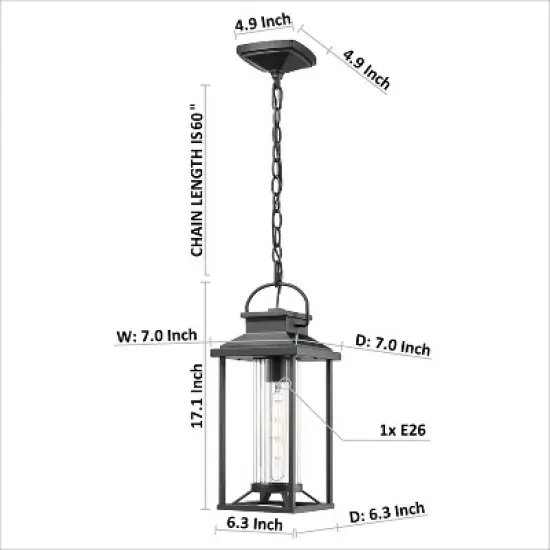 Maliang Outdoor Pendant Lights for Porch, Outdoor Ceiling Light with Ribbed Glass for House Patio, Anti-Rust Waterproof image {2}
