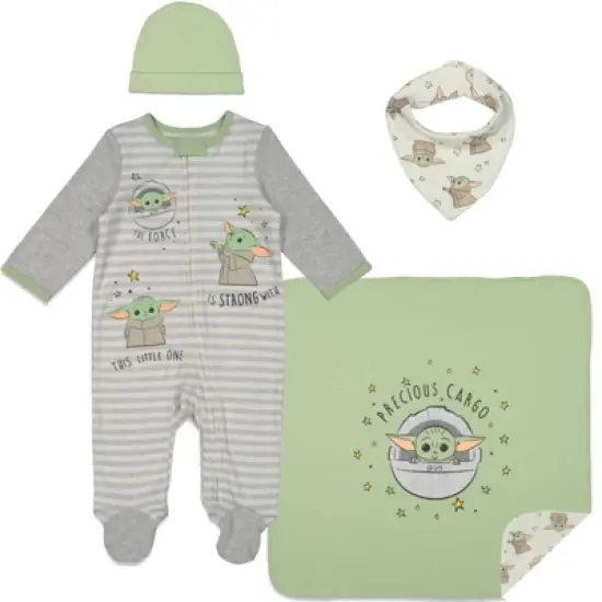 Star Wars The Child Baby Sleep N' Play Coverall Bib Blanket and Hat 4 Piece Outfit Set Newborn image {9}