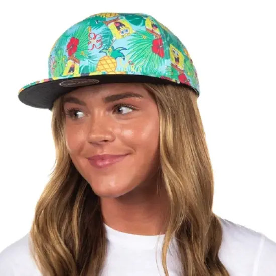 Nickelodeon SpongeBob SquarePants Hat Adult Pineapple Tropical Snapback Adjustable Cap OSFM Multicolored image {3}