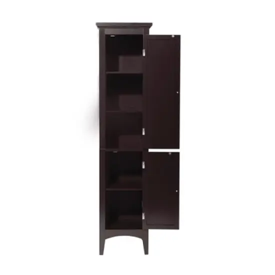 Teamson Home Glancy Two Shutter Doors Wooden Tall Tower Storage Cabinet Dark Brown image {6}