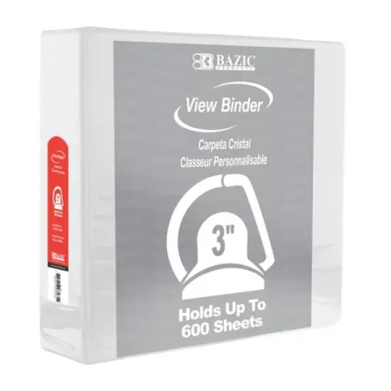 BAZIC Products&reg; Slant D Ring View Binder with 2 Pockets, 3", White image {2}