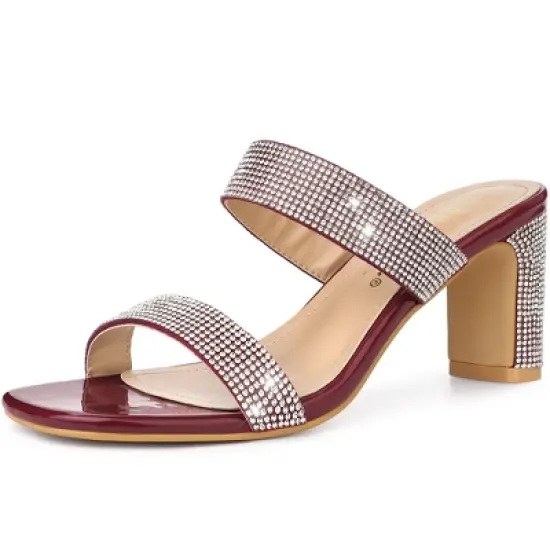 Allegra K Women's Rhinestone Chunky Slide Heel image {10}