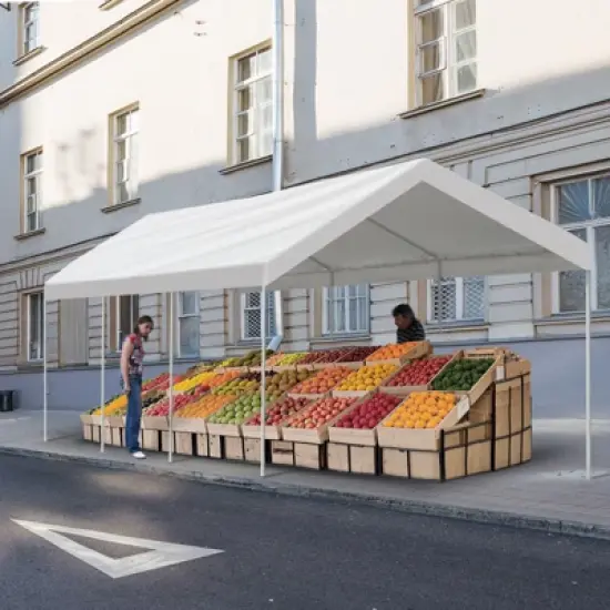 Aoodor Vehicle Carport Canopy, Heavy Duty Iron Frame Portable Garage with Removable Sidewalls and Roll-up Windows and Doors, Party Tent Boat Shelter image {1}