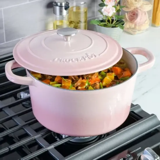 Crock Pot Artisan 7qt Round Dutch Oven with Lid Pink: Cast Iron, Ergonomic Handle, Oven-Safe to 500&deg;F, Hand Wash image {3}