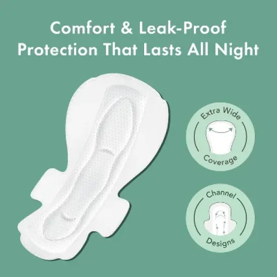 Rael Organic Cotton Cover Overnight Menstrual Fragrance Free Pads - Unscented - 12ct image {2}