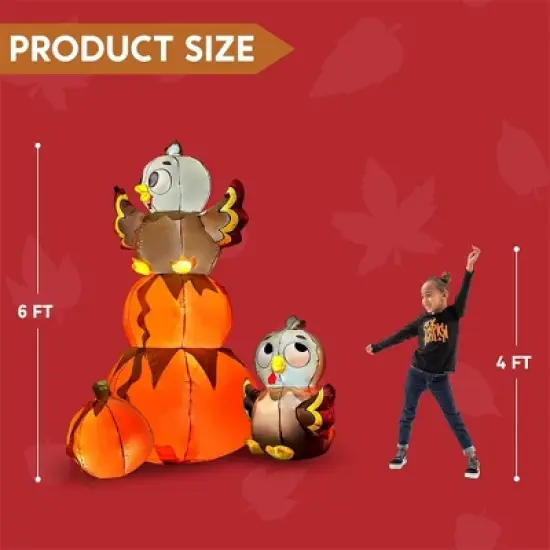 Joyfy 6 FT Thanksgiving Pumpkin Turkey Inflatable Stacking, Blow Up Outdoor Decorations With Built-in LED, Halloween Inflatable Decorations image {4}