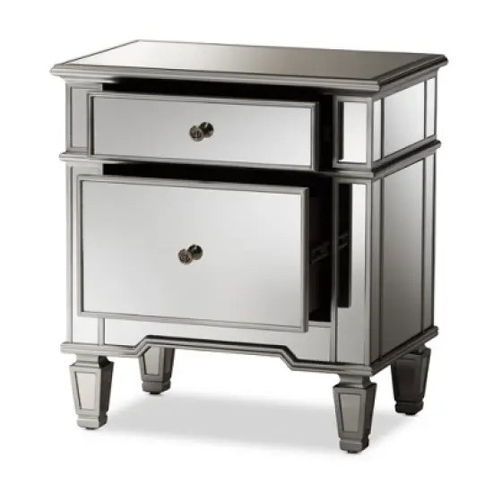 Sussie Hollywood Regency Glamour Style Mirrored 2 - Drawer Nightstand - Baxton Studio image {1}