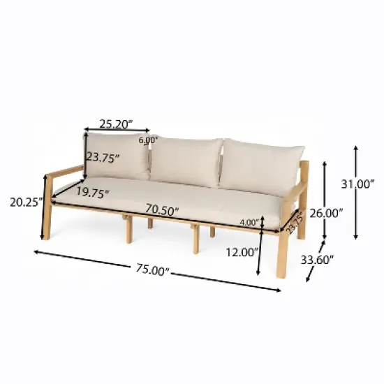 Christopher Knight Home Fabia 75" Rustic Patio Upholstered 3-Seater Loveseat with Rope Weave Open Back image {2}