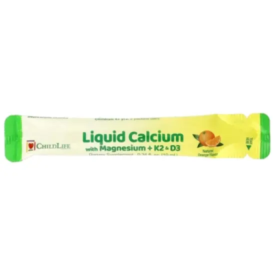 ChildLife Essentials Liquid Calcium with Magnesium Plus K2 & D3, Natural Orange, 30 Packet, 0.34 fl oz (10 ml) image {2}