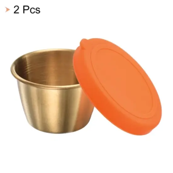 Unique Bargains Silicone Stainless Steel Leak-proof Orange Lids Food Containers image {2}